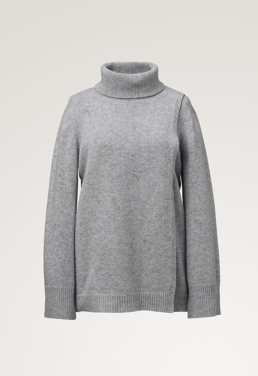 Stickad amningströja med polokrage - Light Grey Melange