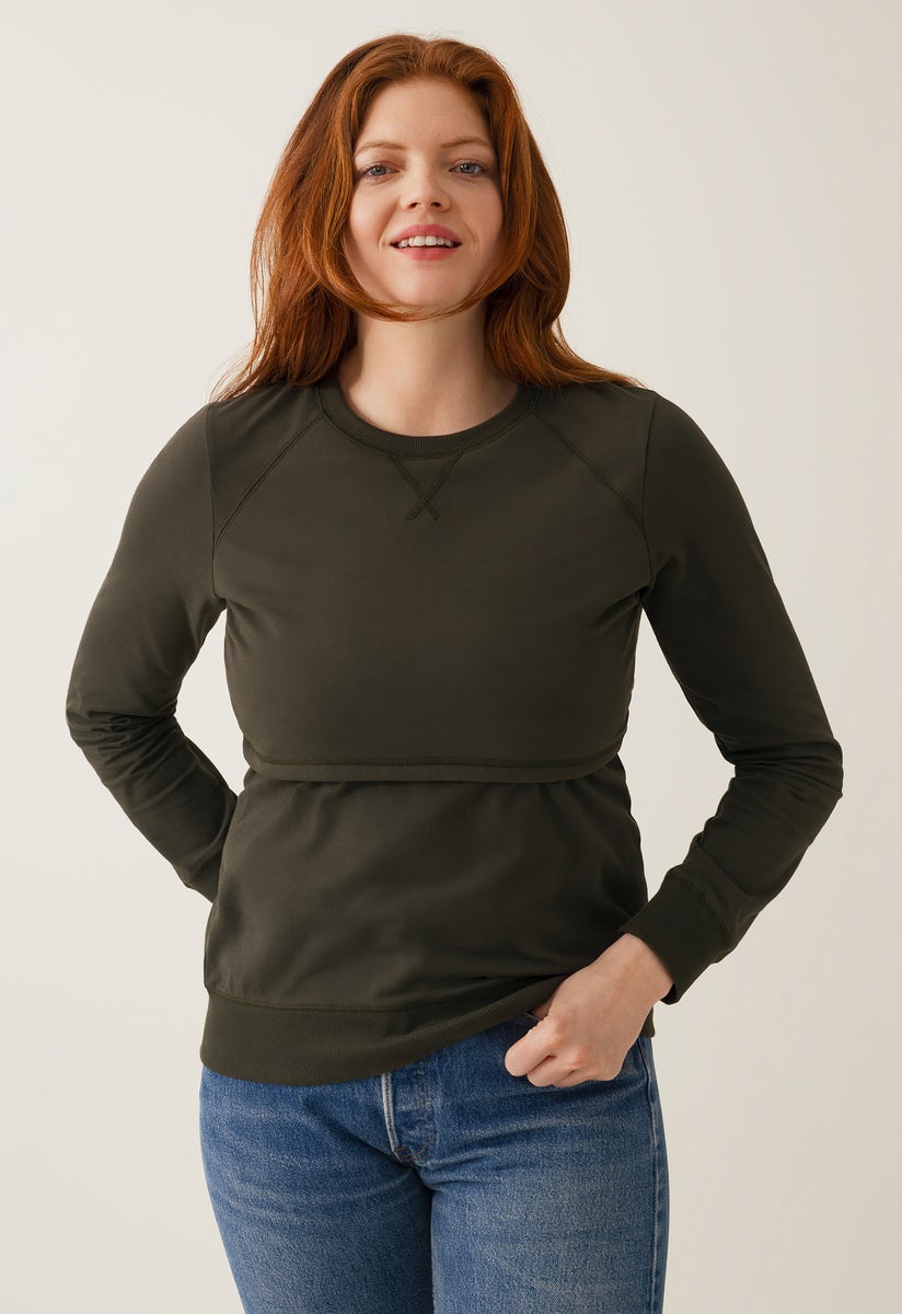 Sweatshirt med fleecefodrad amningsfunktion - Mossgrön